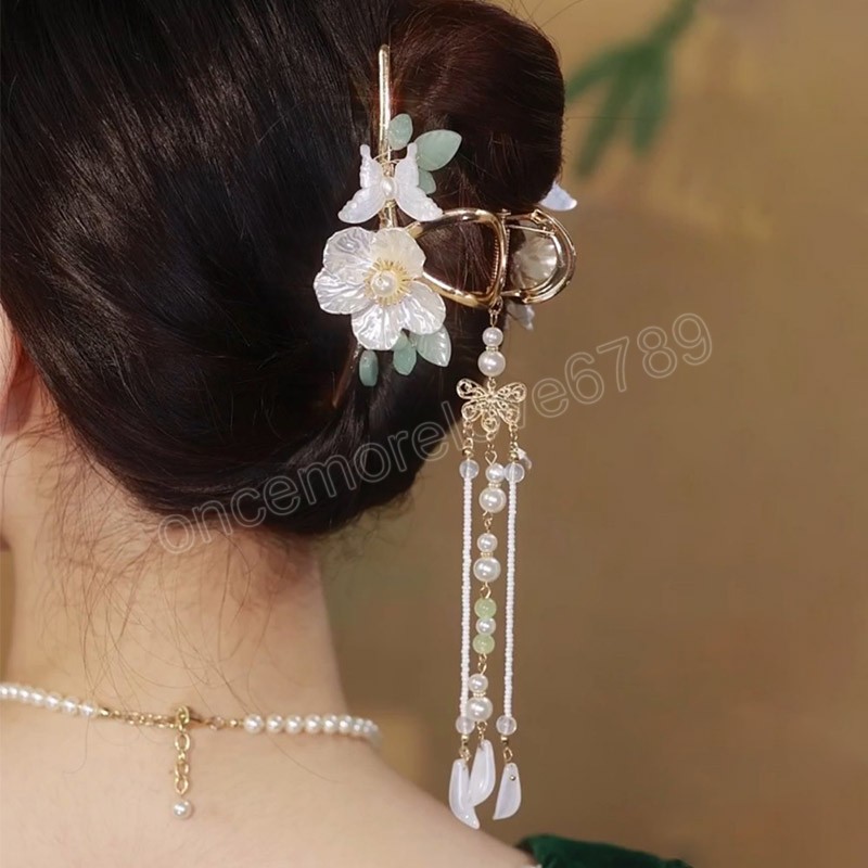 

Flower Butterfly Tassel Hair Clips Hanfu Style Hair Accessories Alloy Hair Claw Pearl Clamps For Women Fashion Gifts