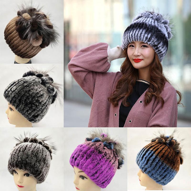 

Berets Winter Real Fur Caps Rex Hats For Women Female Kniting Warm Snow Cap Ladies Elegant Princess Beanies Knitted HatBerets BeretsBerets, 01