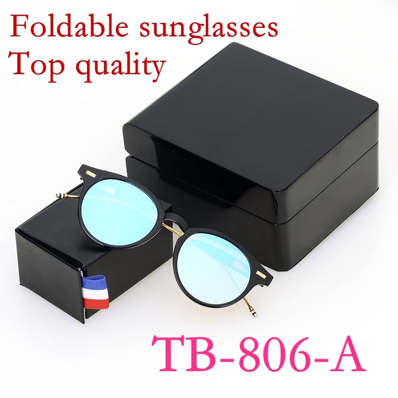 

Sunglasses Vintage Retro Quality Foldable Fashion Round Style Thom TB806 Alloy Frame Coating Len Women Man Original Case