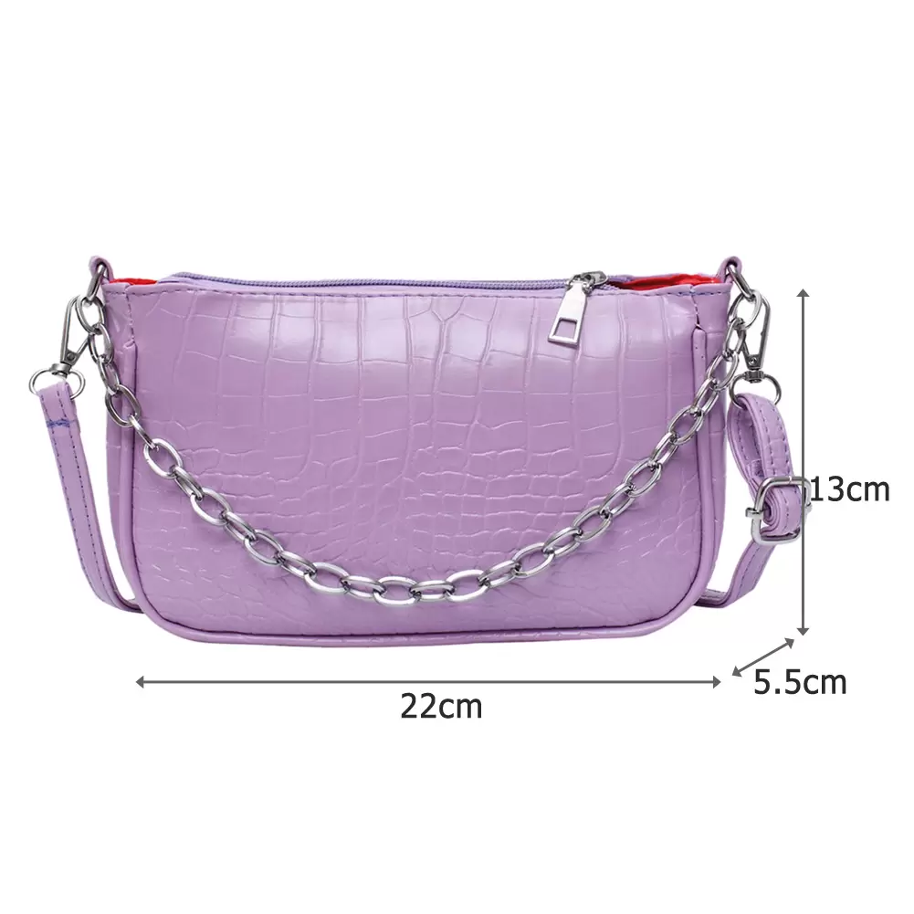

Lady PU Totes Small Messenger Bags Stone Pattern Thick Chain Women Shoulder Bags Light Wild Female Daily Messenger Bag, Lavender