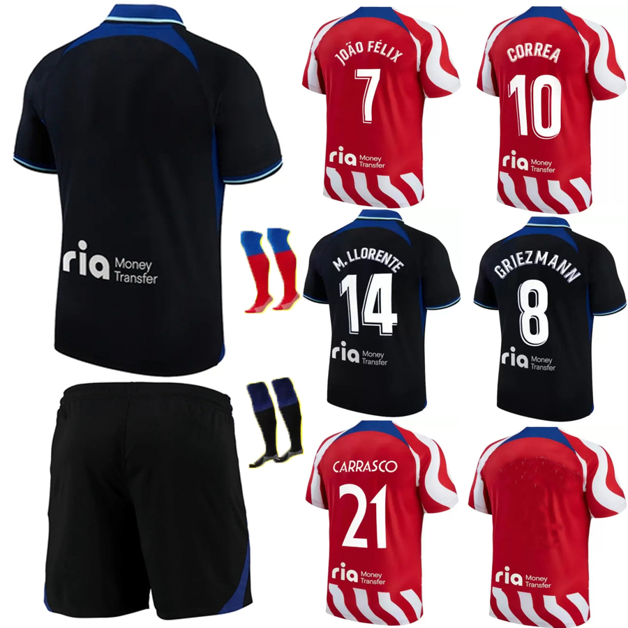 

soccer jerseys 22 23 home away 3rd SUAREZ Griezmann JOAO FELIX 2023 ATLETICO M. LLORENTE MADRID CORREA KOKE camiseta football shirts men kids kit uniforms atletico, Red home kit with socks