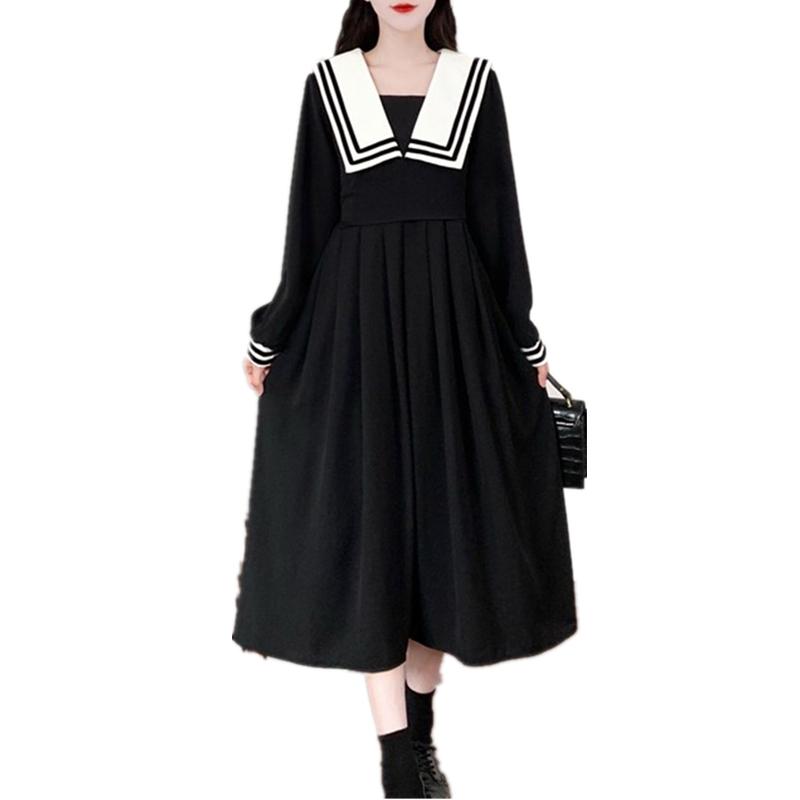 

Clothing Sets Japanese Style Jk Uniform Suit Lapel A-line Skirt Student Dress Long Sleeve Girl Loose Black DressClothing, Color1