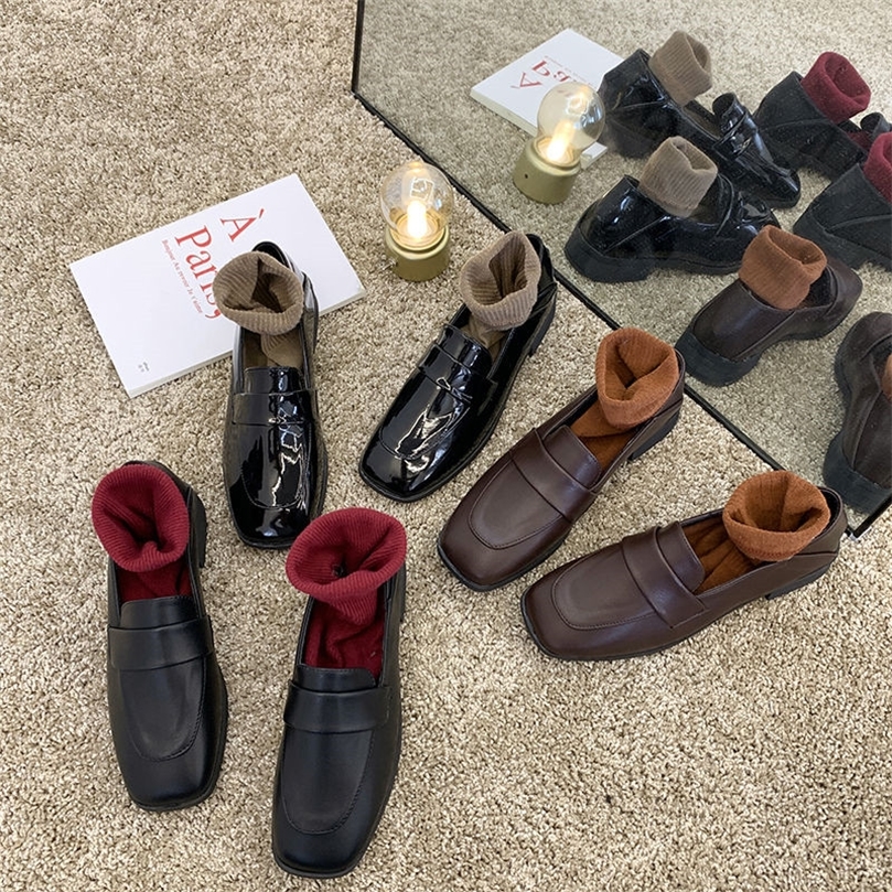 

Pantofel Kulit Pu Fashion Musim Semi untuk Wanita Sepatu Oxford Platform Harajuku Kantor Hak Rendah Kasual Flat Dangkal 220614, Black matte