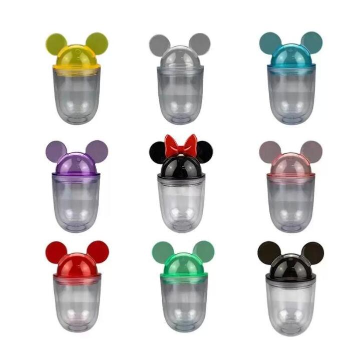 

9 Colors! 12oz Acrylic Mouse Ear Tumblers with Straw Clear Plastic Dome Lid Tumbler for Kids Children Parties Double Walled Cute Cartoon Water Bottles Mug FY5195 C0325, 350ml/ 12oz