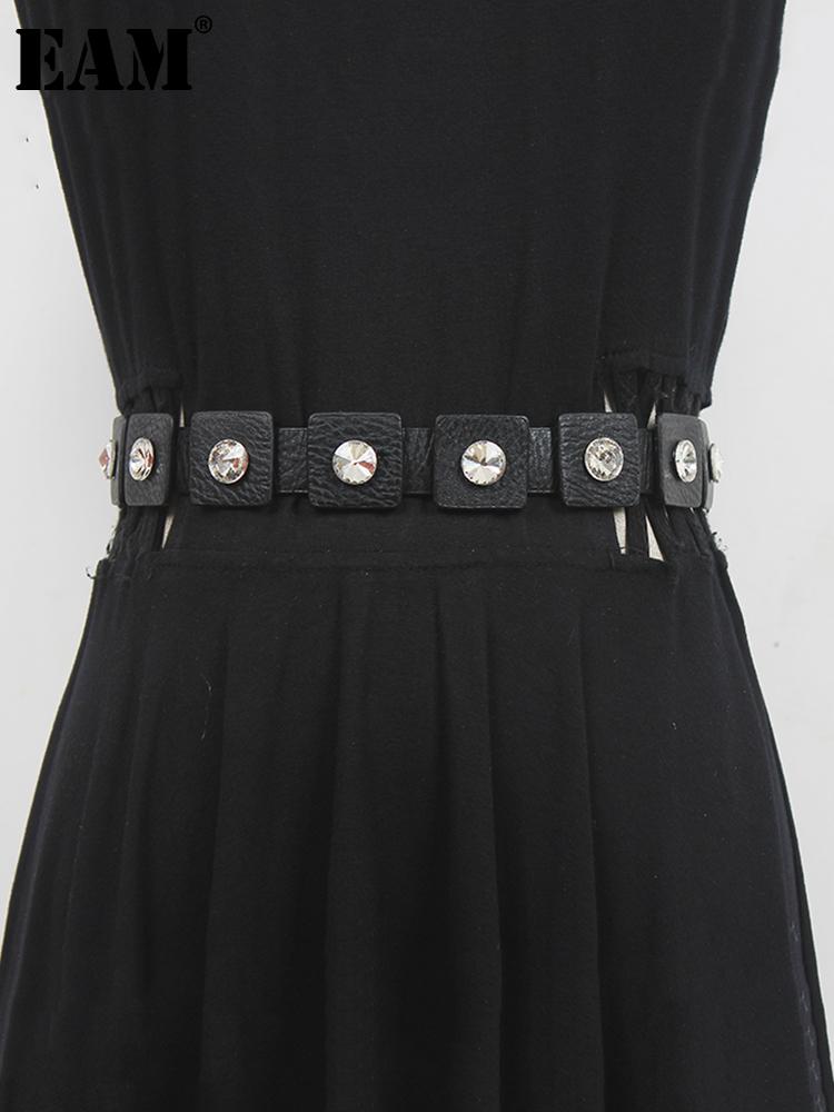 

Belts [EAM] Pu Leather Black Pearl Rhinestones Wide Elastic Belt Personality Women Fashion All-match Spring Autumn 2022 1DE8111