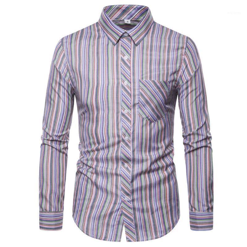 

Men' Casual Shirt Slim Fit Button Down Stripe Long Sleeve Formal Dress Shirts Men Male Clothing, Beige