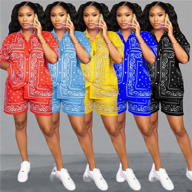 

Women' Tracksuits Aikliat Women Set Lady Short Pants Sexy Elegant Paisley Bandana Print 2 Piece Sets Sportswear Loose Sweatsuits FemaleWome, Red
