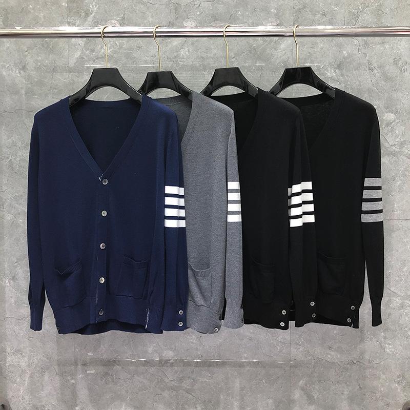 

Men's Sweaters Fashion Men Women Slim V-Neck Cardigans Clothing Striped Cotton Wool Spring And Autumn Casual CoatMen's, Blue