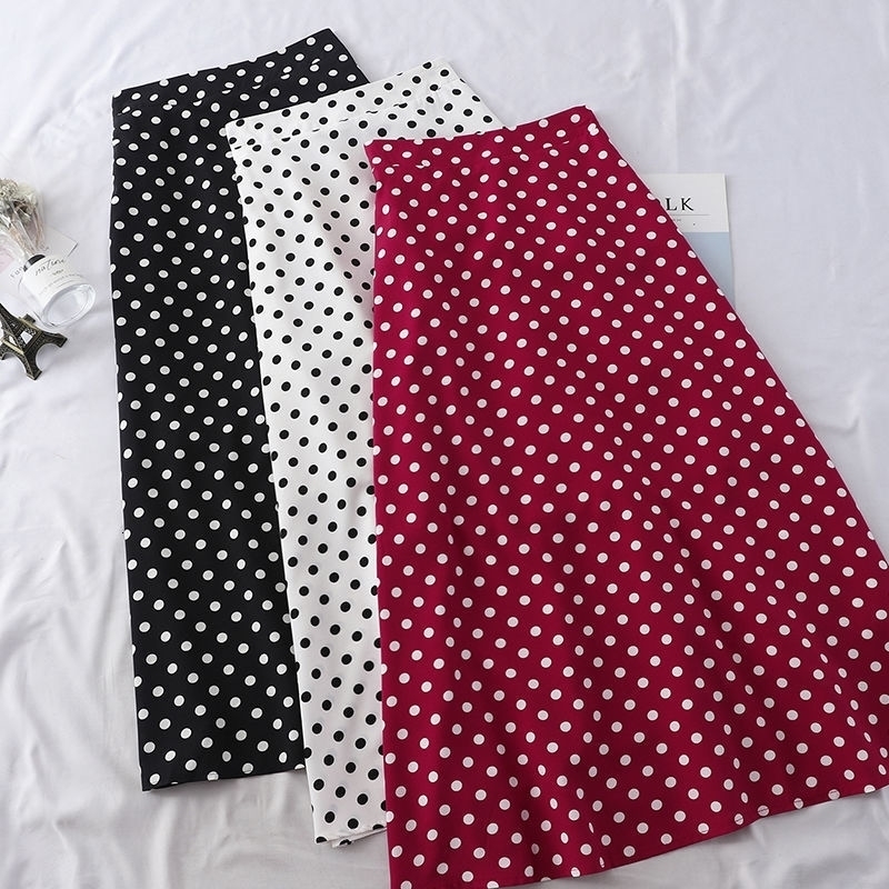 

Women High Waist Polka Dots Skirt Elegant Midi Long Skirts Wrap Dots Chiffon Skirt Korean Fashion Y200326, Skirt women
