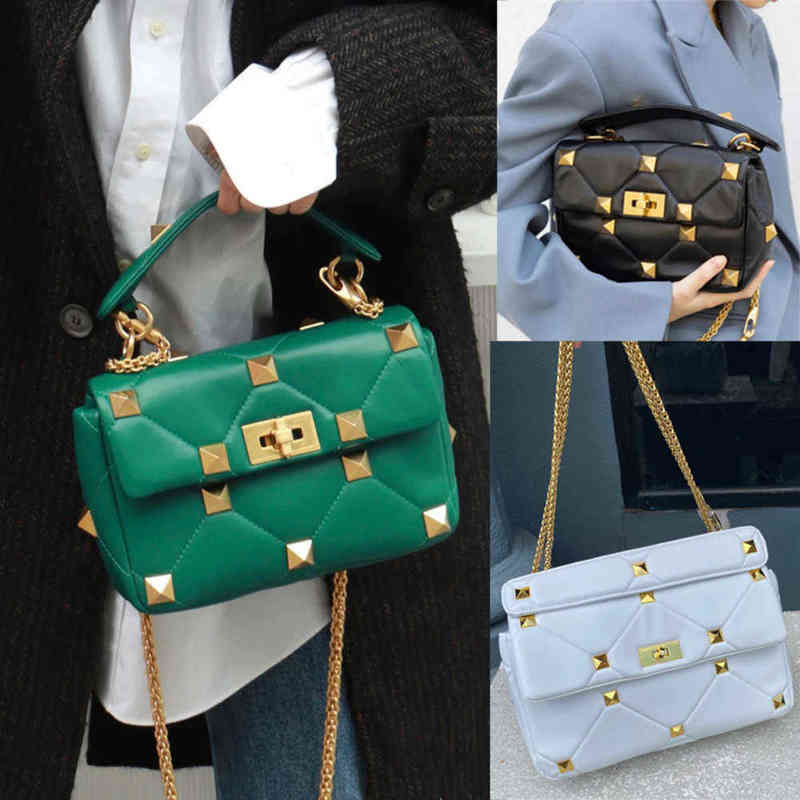 Shoulder Purs and Handbags Rivet Quilted Real Leather Digner Bags for Women Crossbody Bag with Chain,rivet Studded