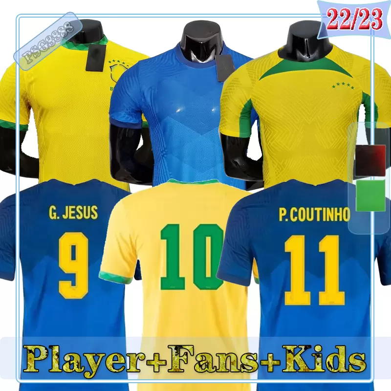 

2022 Fsan Player BrasiL soccer jersey Camiseta de futbol Maillot Foot PAQUETA NERES COUTINHO FIRMINO JESUS MARCELO PELE 21 22 23 BRAZILS football shirts men and kids