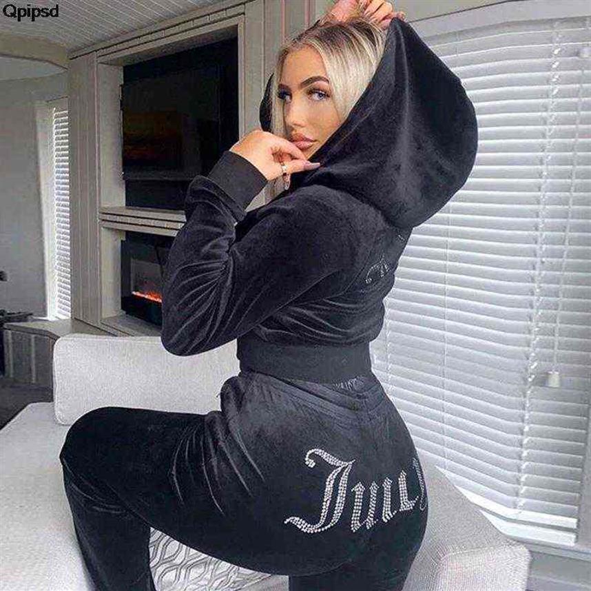 

New Tracksuit Women Velvet Juicy Tracksuit Coutoure Couture Track Suit Two Piece Set Coture Sweatsuits For Women Pants Stes Y22031272V, Packaging