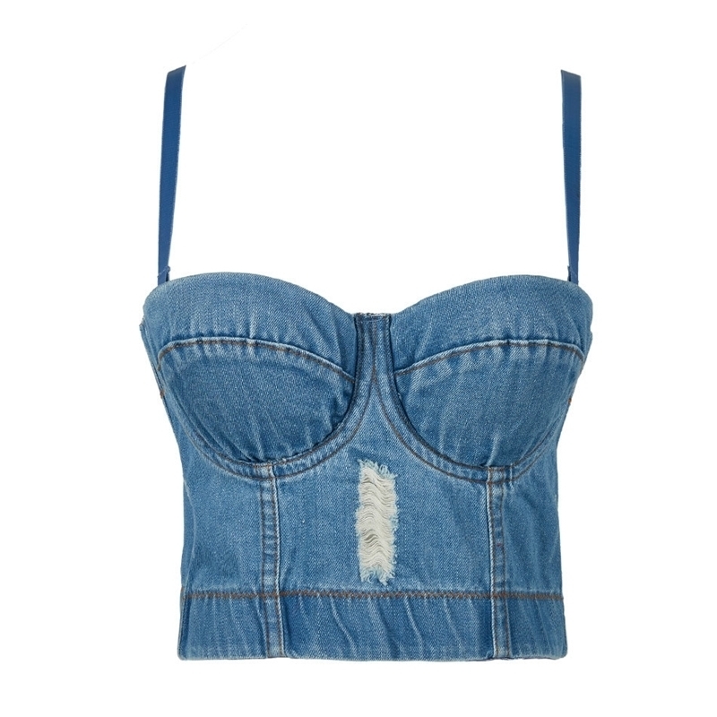 

Denim Women Cropped Top Vest Night Club Crop Top Cami Tank Top Women Female Bra Basic Sexy Short Push Up Corset Wedding Party Y200422, Denim blue