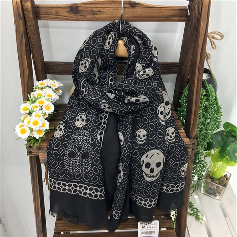 

180x100cm New Design Diamond Skull Printed Scarf Fashion Punk Ladies Black Skull Shawls Wrap Rap208N