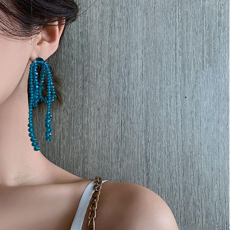 

Dangle & Chandelier Lifefontier Blue Transparent Crystal Beads Long Tassel Earrings For Women Geometric Bow Knot Korean Jewelry 2022Dangle
