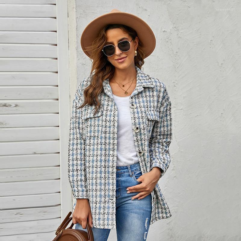 

Women' Jackets Autumn And Winter 2022 Plaid Wool Coat Women Pocket Small Fragrance