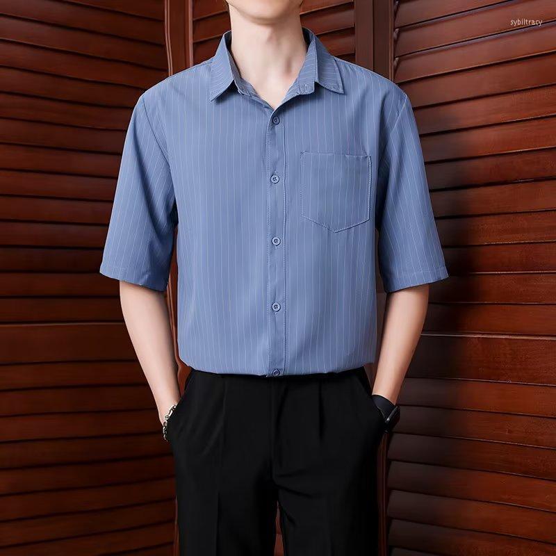 

Men's Dress Shirts Summer Men Casual 2022 Korean Business Single-breasted Fashion Stripe Short Sleeve Formal Wear ClothingMen's Sybi22, Black