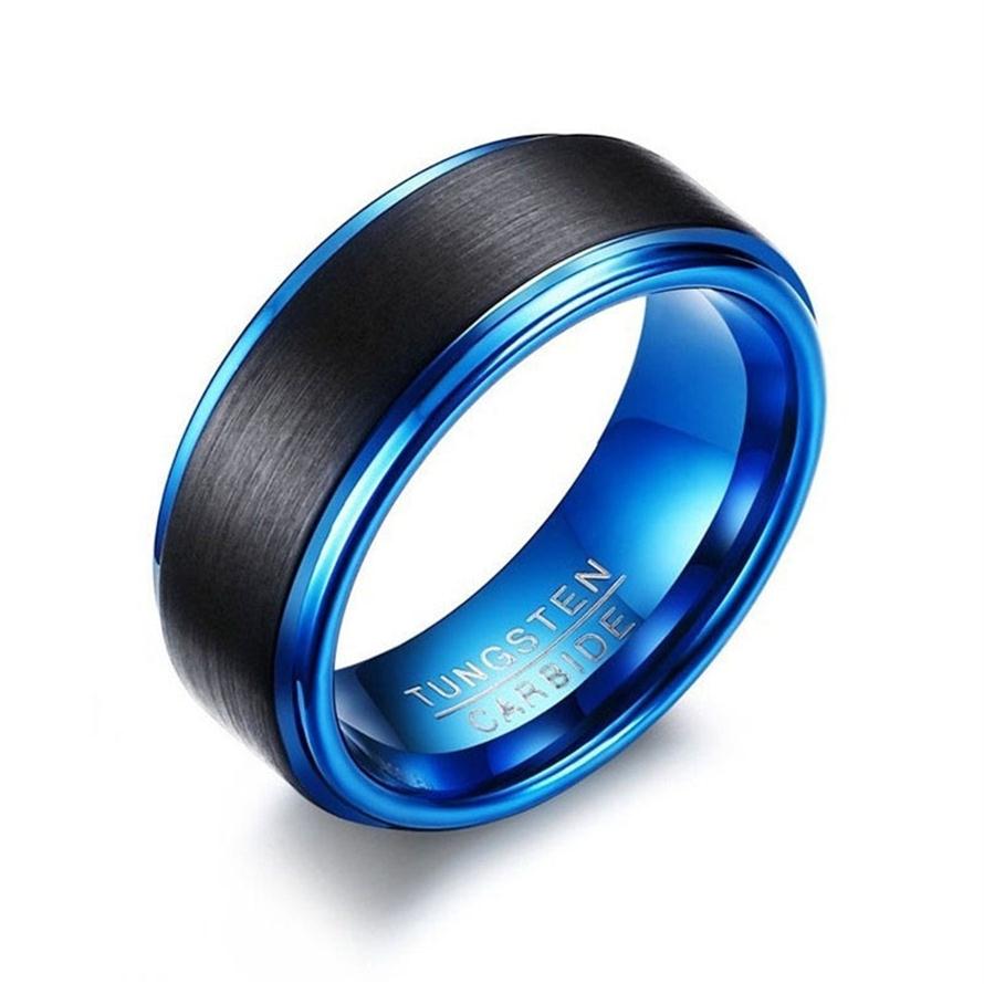 Fashion 8mm Black Mens Band Blue Plating Stainless steel Wedding Ring Mens Ring Size 6 - 13251H