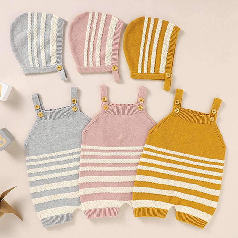 

Jumpsuits Autumn Infant Kids Baby Boy Girl Sleeveless Braces Jumpsuit Born Stripe Rompers Hat Clothes RompersJumpsuits, 82w916 pink