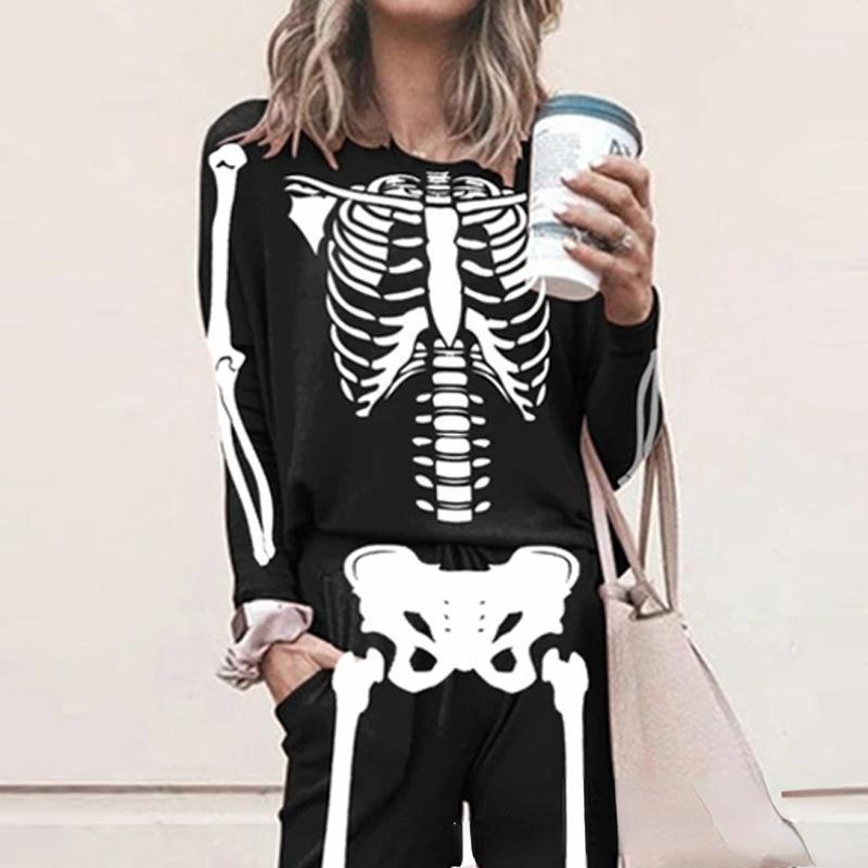 

Women' Two Piece Pants Suit Jacket & Trousers Halloween Skull Christmas Elk Print Top And, Beige
