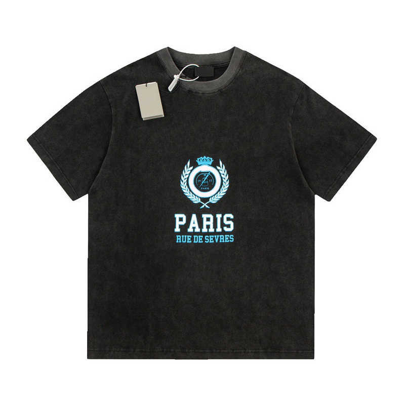

PARIS RUE DE SEVRES Letter printed short sleeve Tee Fashion T-Shirt Man Women Summer casual oversize hip hop FZTX1143, Black