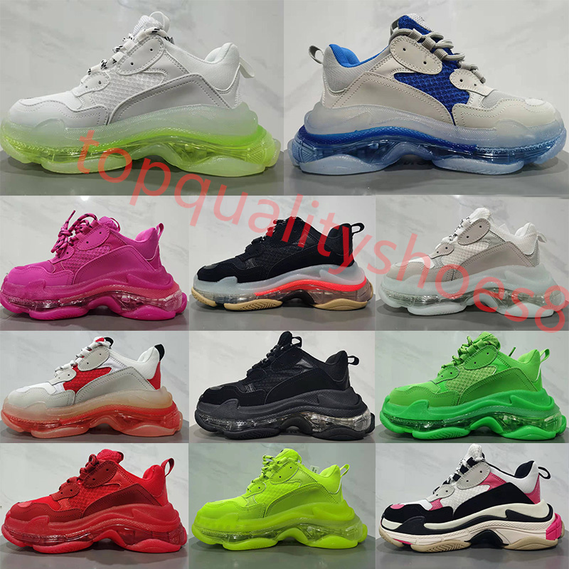 

2022 Casual Shoes Crystal Bottom Paris 17FW Triple S Designer Sneakers Men Women Vintage Platform Tripler Mens Sports Trainers Clear sole Dad Shoe, 13