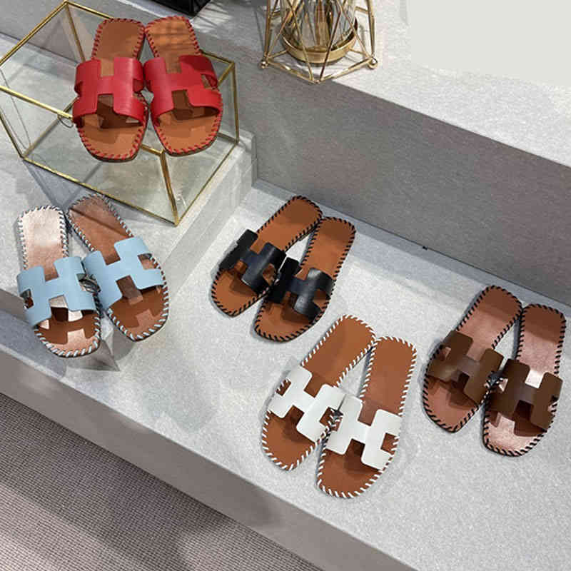 

Oran Sandals Herm Ladies Slippers Buy Fashion Brand 2022 Summer Stars with the Same Style of Women's Slippers H-line Slippers Women's Sandals with Leather Flat Bottom, Red
