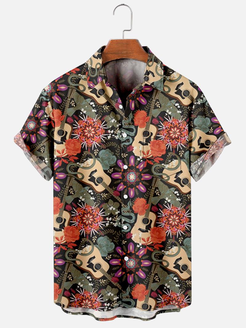 

Men's Casual Shirts 3D Shirt Guitar Painting Short Sleeve With Pocket Oversize Hawaii Y2K Vintage Clothes For Men And WomenMen's, Ql06359