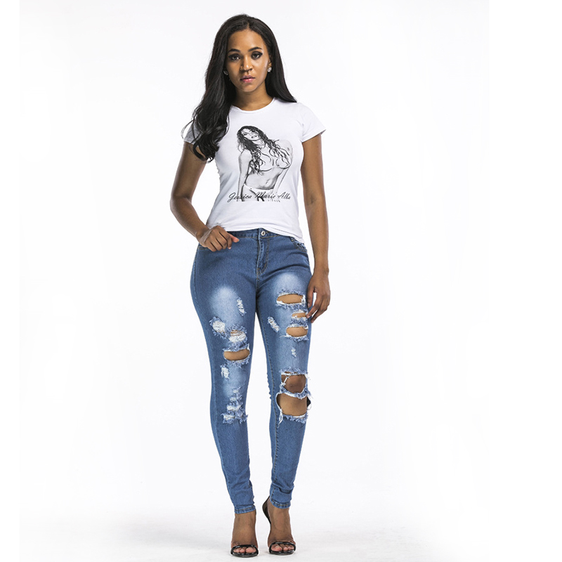 

Women'S Jeans Fashion Popular Casual Ripped Denim Trousers Vintage Slim Jean Pencil Pants LK, Blue