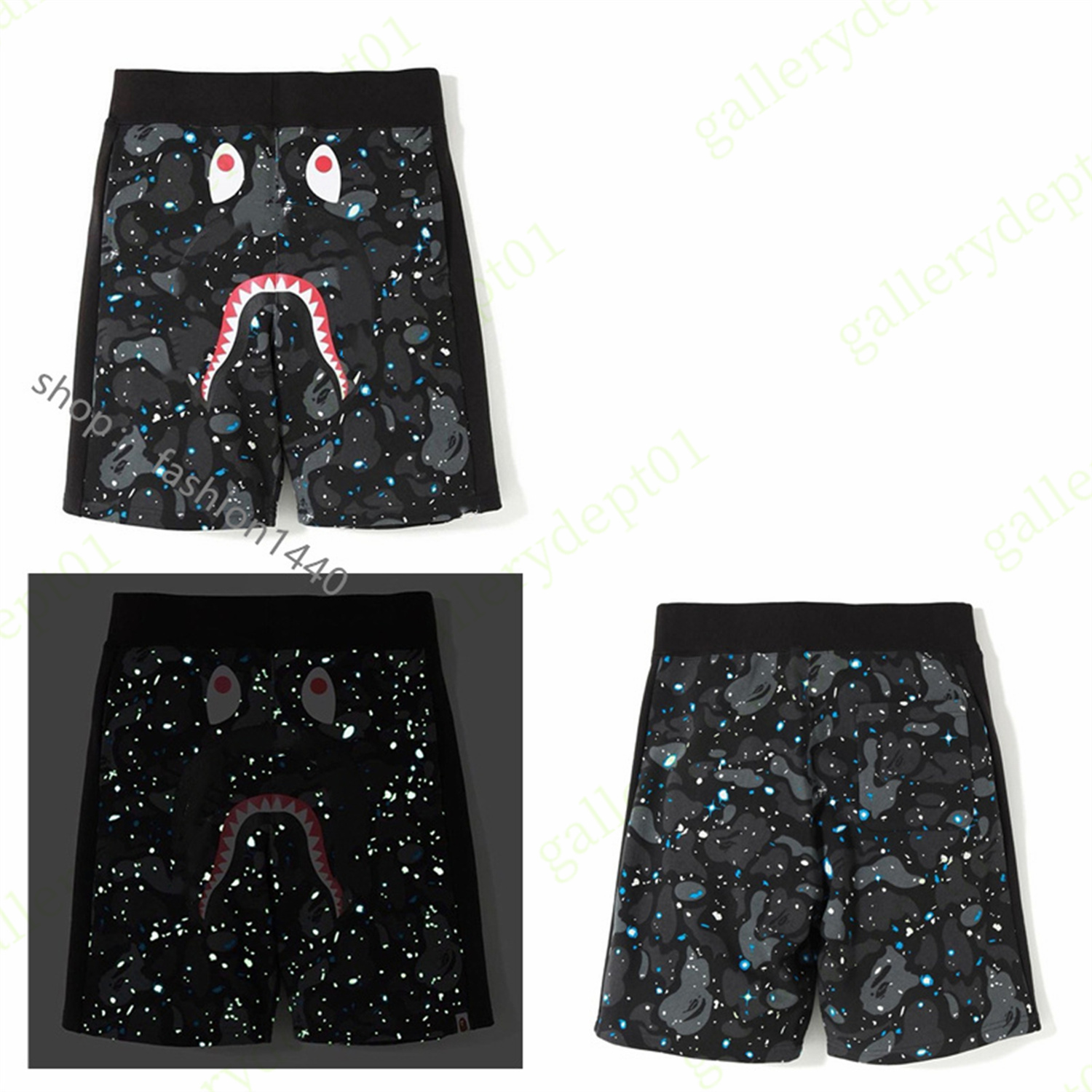 

shark mens shorts designer shorts women swim shorts Embroidered cotton terry Luminous spot camouflage Red blue and purple color Reflective gym swimming inaka B01, 1pcs button