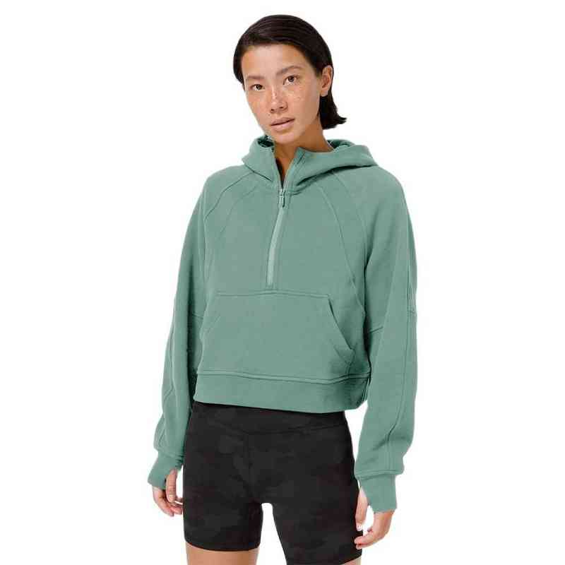 

Lu in Same Product Joker Qiu Dong Chao Loose Version of Ms Fleece Movement Half Zipper Hoodie Yoga Clothes No Marks, Black