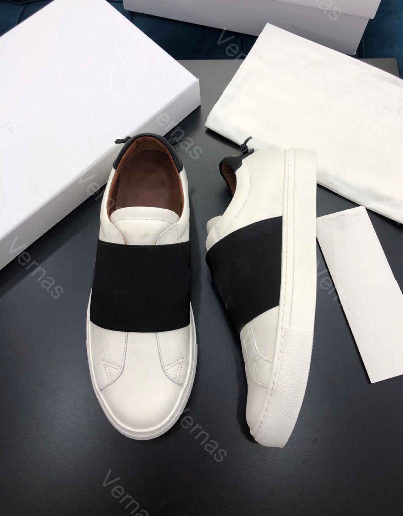

White Black Buffed Calfskin Leather City Court Slip-On Sneakers Shoes For Men Webbing Strap City Sport Low-top Embossed Letter Trainers, 10