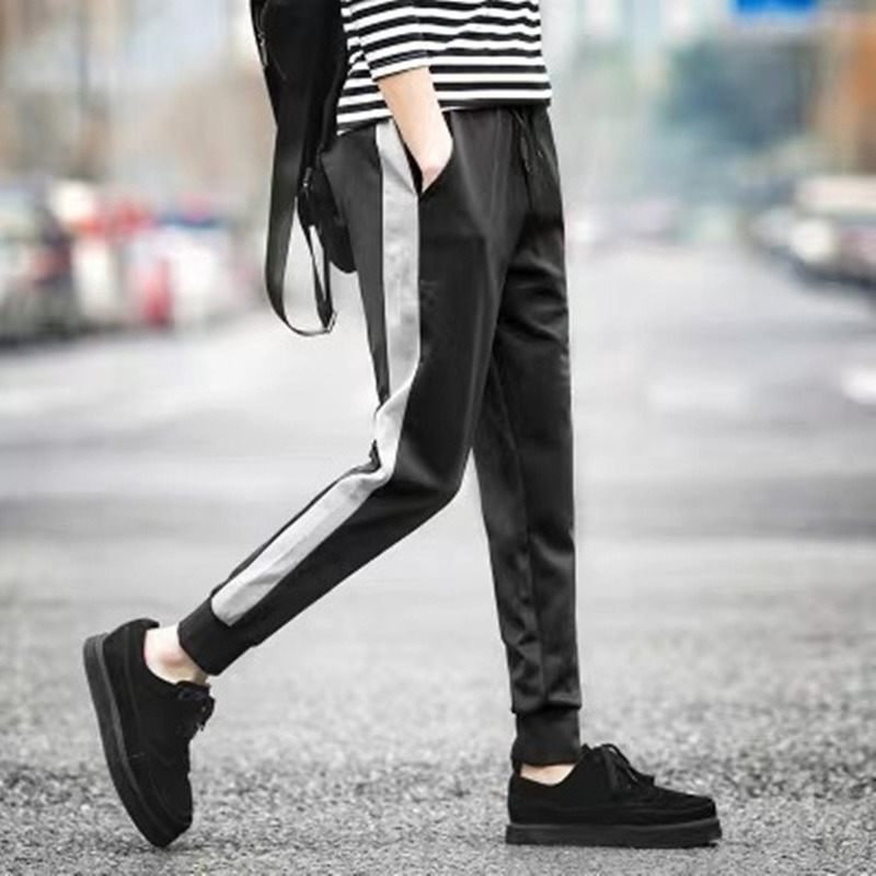 

Spring Summer Sweatpants Men's Korean Casual Striped Sports Men's Large Size 5XL Small Feet Trousers Student Mens Joggers Pants, Black stripe thicken