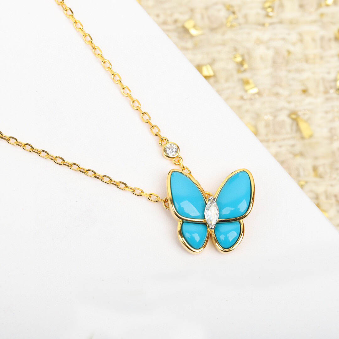 

2022 Top quality S925 silver Charm pendant necklace with butterfly shape with blue color in 18k gold plated for women wedding jewelry gift have box stamp PS7681
