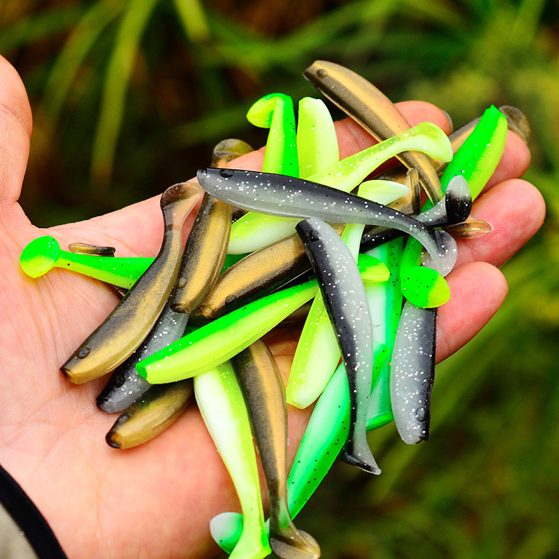 

100Pcs/Kit hot 10 color soft jelly lure drop shot fishing tackle bait jig paddle tail sinking silicone fishing lures shad 5.5cm 1.2g K1640