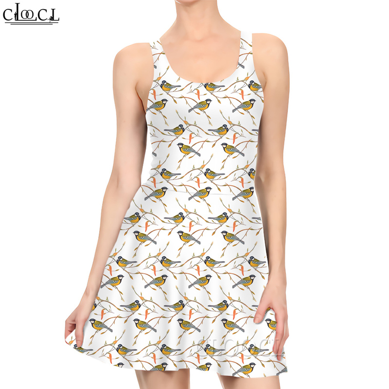 

Women Dress Cute Bird Pattern 3D Printed Mini Dress for Fashion Female Sleeveless KneeLength Dresses Casual Style 220616, Mini dress 14