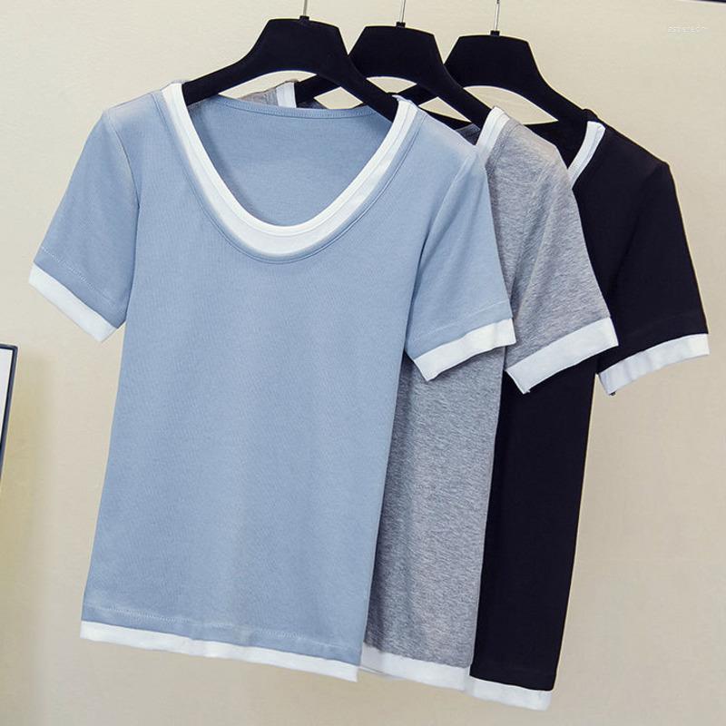 

Women's Plus Size T-Shirt Short Sleeve T-shirts Women 2022 Summer Fashion Patchwork Loose Top Oversize Female Faux Two Piece Jasp22, Black