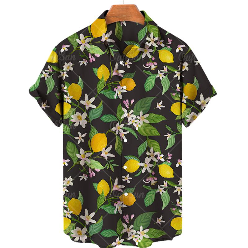 Chemises décontractées pour hommes Chemise hawaïenne Impression 3D Motif de fruits pour hommes et femmes Manches courtes Unisexe Loose Vacation F