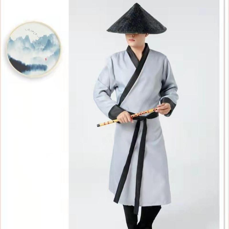

Ethnic Clothing Grey Black Hinese Sword Full Tang Hanfu Men Chinese Traditional Gown For CostumeEthnic