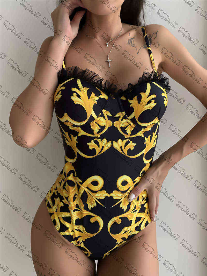 

Lace Side Swimwear Designer Padded Push Up Women' One-piece Swimsuits Outdoor Beach Swimming Bandage Hipster Must Swimwear