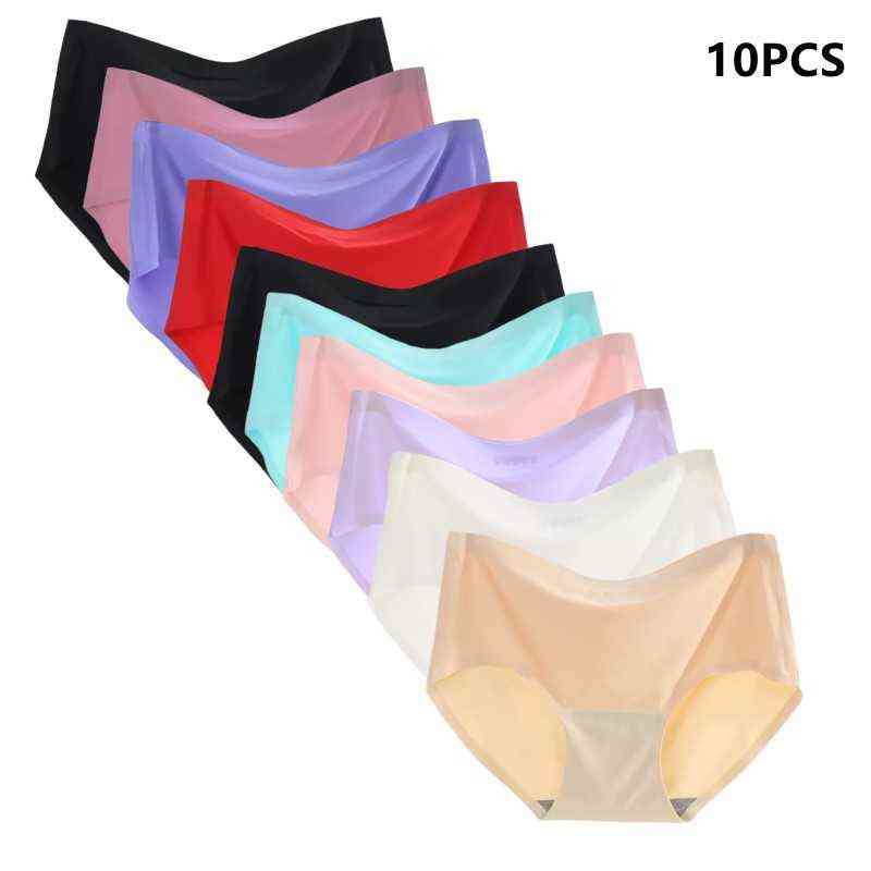 

10PCS Women's Seamless Underwear Sexy Panties Women Lingerie Sexy Silk Underwear Women Underpants Tangas Briefs Bragas 3XL  T220810, Black
