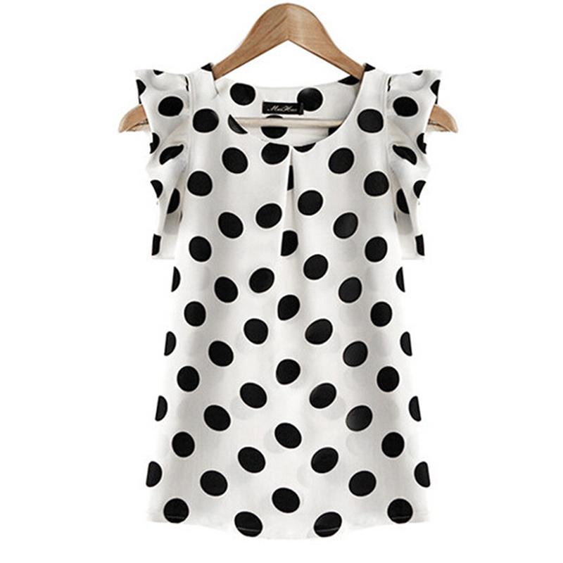 

Women' Blouses & Shirts Summer Chiffon Blouse 2022 Female Vintage Polka Dot Shirt Women Butterfly Sleeve Casual Tops Slim Black WhiteWomen, As pic