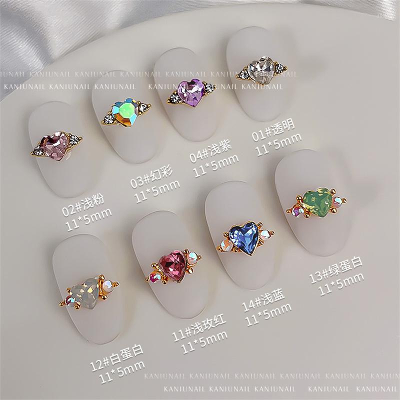

Nail Art Decorations 10pcs 3D Alloy Rhinestone Multi Color Heart Ring Diamond Glass Charms Press On Nails Luxury AccessoryNail