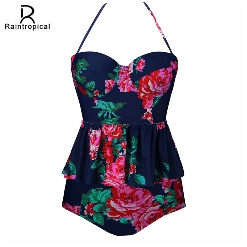 

Raintropical Sexy Women Swimsuit Plus Size Swimwear Tankini Strappy Swimwear Patchwork Print Female Bathing Suits 5XL Y200319, B1