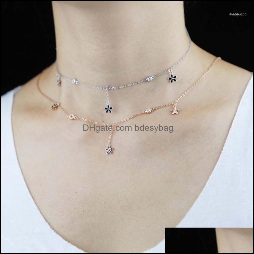 

Chains Necklaces Pendants Jewelry Beautif 925 Sterling Sier Fine Necklace With Cz Paved Flower Dot Charm Wedding In Rose Dhfm6
