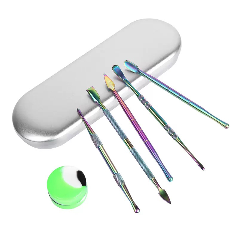 

6pcs bag stainless steel Dabber tool Silicone Jar wax container kit Aluminium with vape Titanium Nail