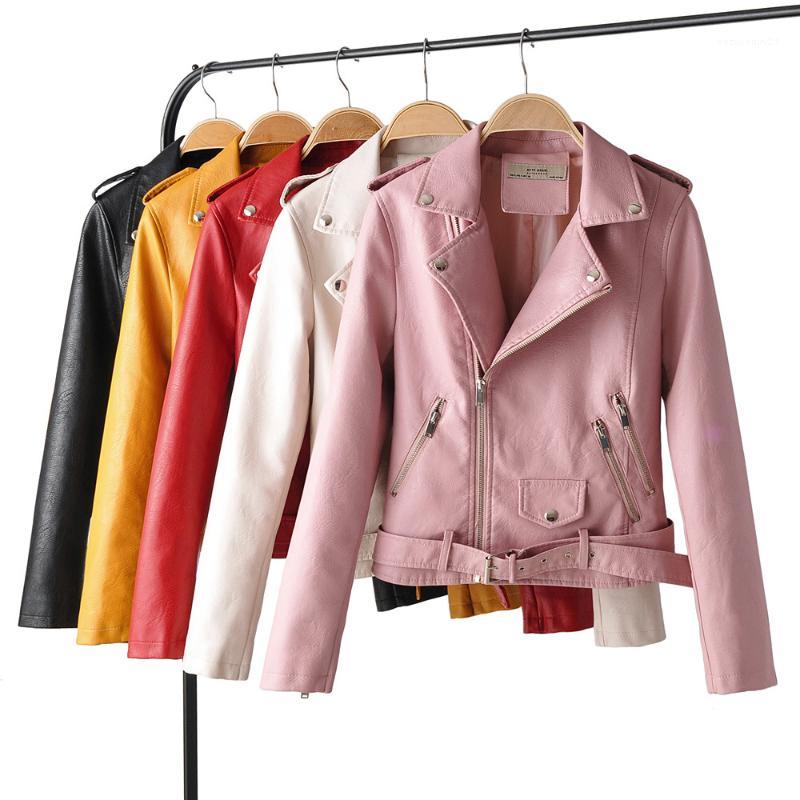 

Taotrees Autumn Solid Color Lapel Leather Coat Women Short Fashion Slim, Black