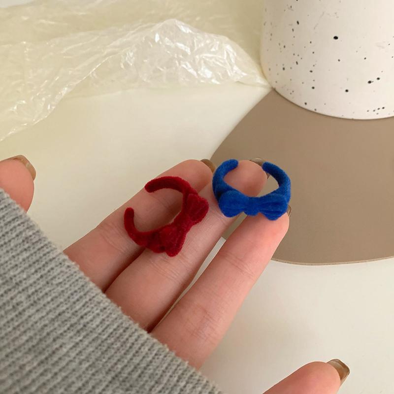 

Cluster Rings Trendy Velvet Bow For Women Girls Vintage Blue Flocking Wine Red Open Ring Index Finger Jewlery Ladies GiftCluster