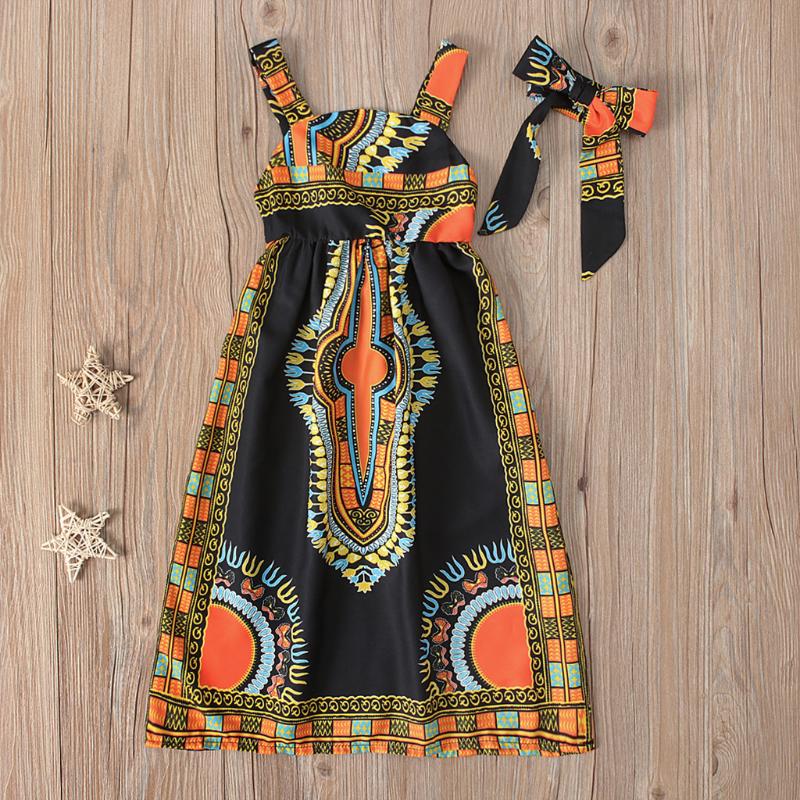

Girl's Dresses #VW Summer Suspender Dress Novelty Print Children Girls Sleeveless African Style Backless Vestidos De Verano, Multicolor