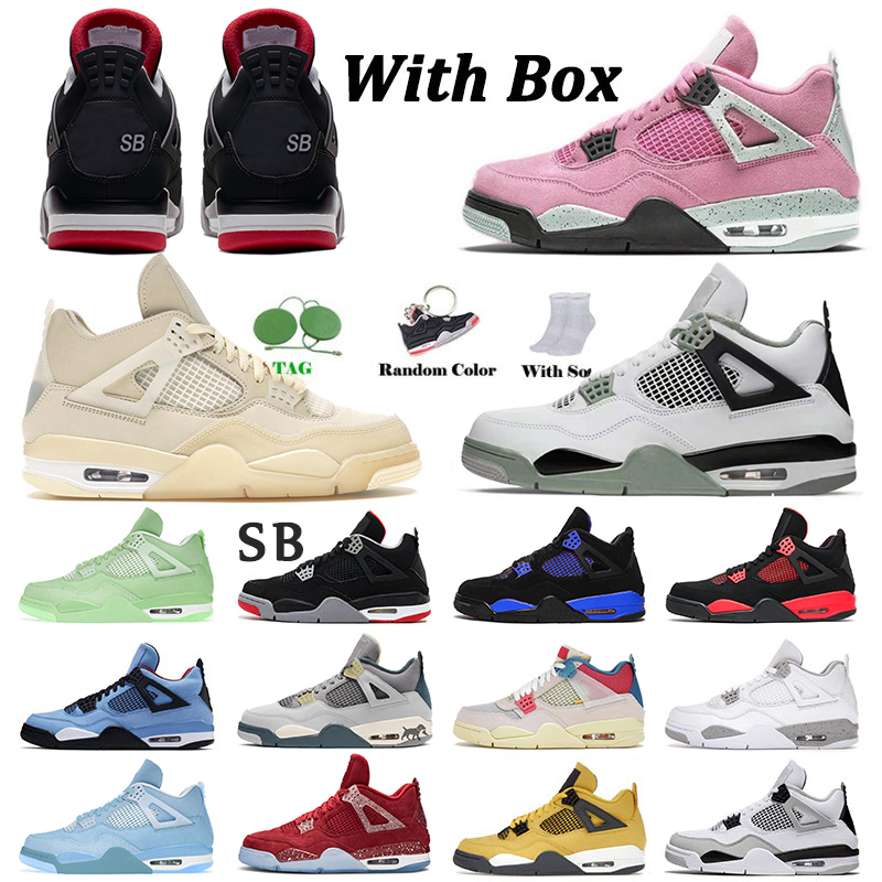 

with Box Jorda 4 4s Jumpman Basketball Shoes Men Women Designer Seafoam Canvas Sneakers Jorden4s Iv Blue Thunder Cactus Jack Pink Military, 36-47 blue thunder
